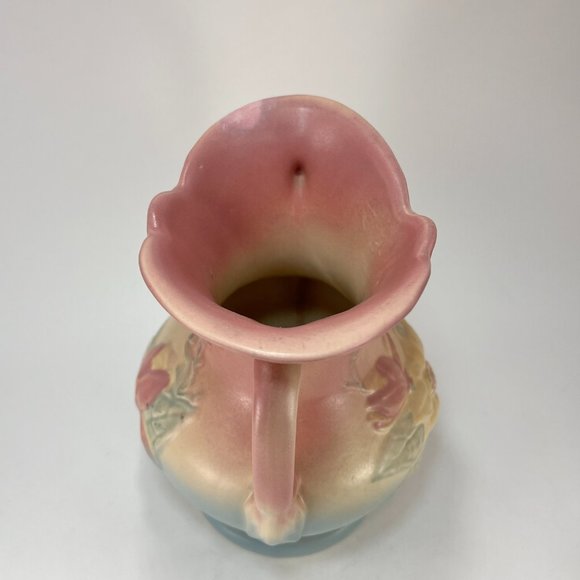 Vtg Hull Art Vase Magnolia Double Handle Ceramic Multicolor Pastel Matte 40s - Picture 6 of 16